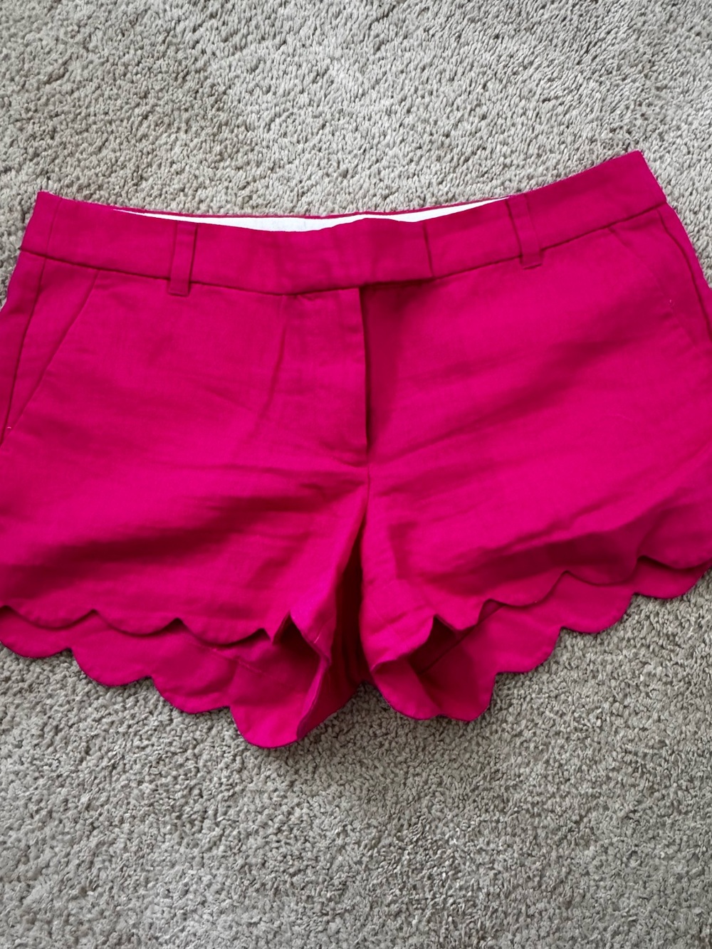 J. Crew Bright Pink Scallop Hem High-Waist Shorts